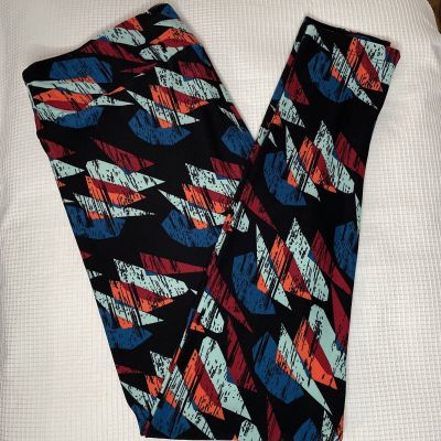 New Womans LuLaRoe Black Coral Wine Teal Mint Geo Pattern Leggings TC